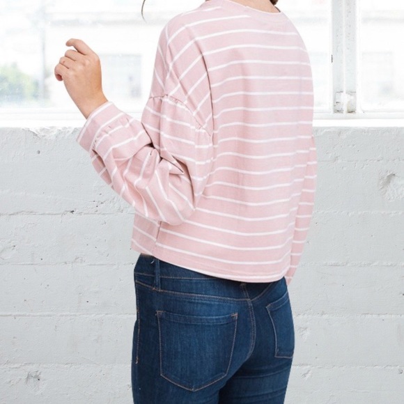 Pink Puff Sleeve Crewneck Crop Sweatshirt - Picture 4 of 6